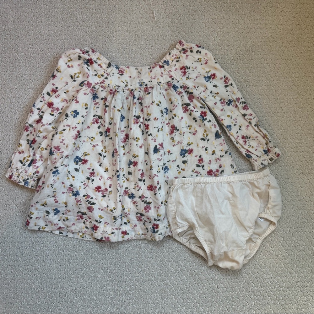 Baby Gap Cream Floral Long-Sleeve Dress with Bloomers